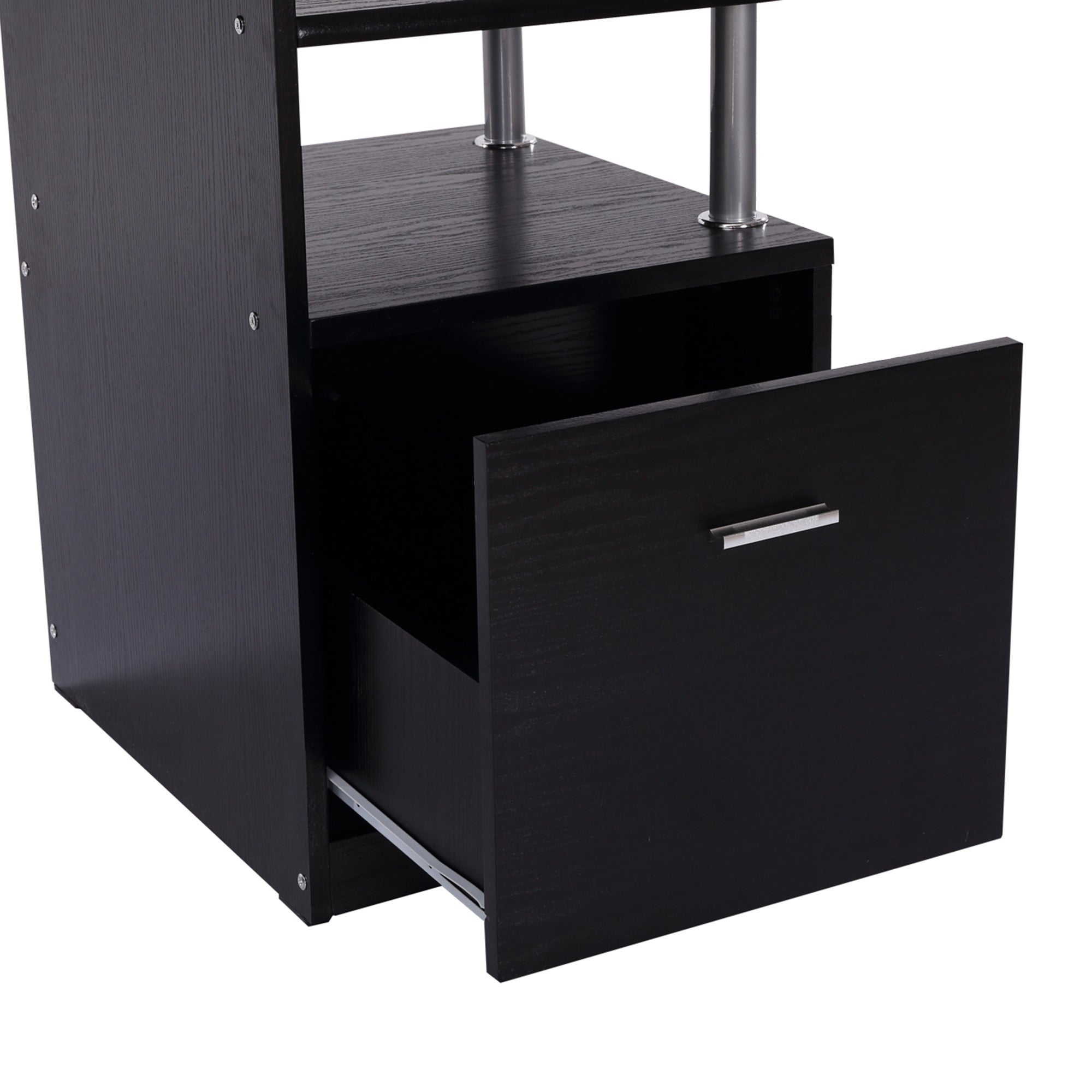 Scrivania Porta PC Moderna Tavolo da Ufficio con Ripiani Tastiera Scorrevole 152x60x88 cm Nero
