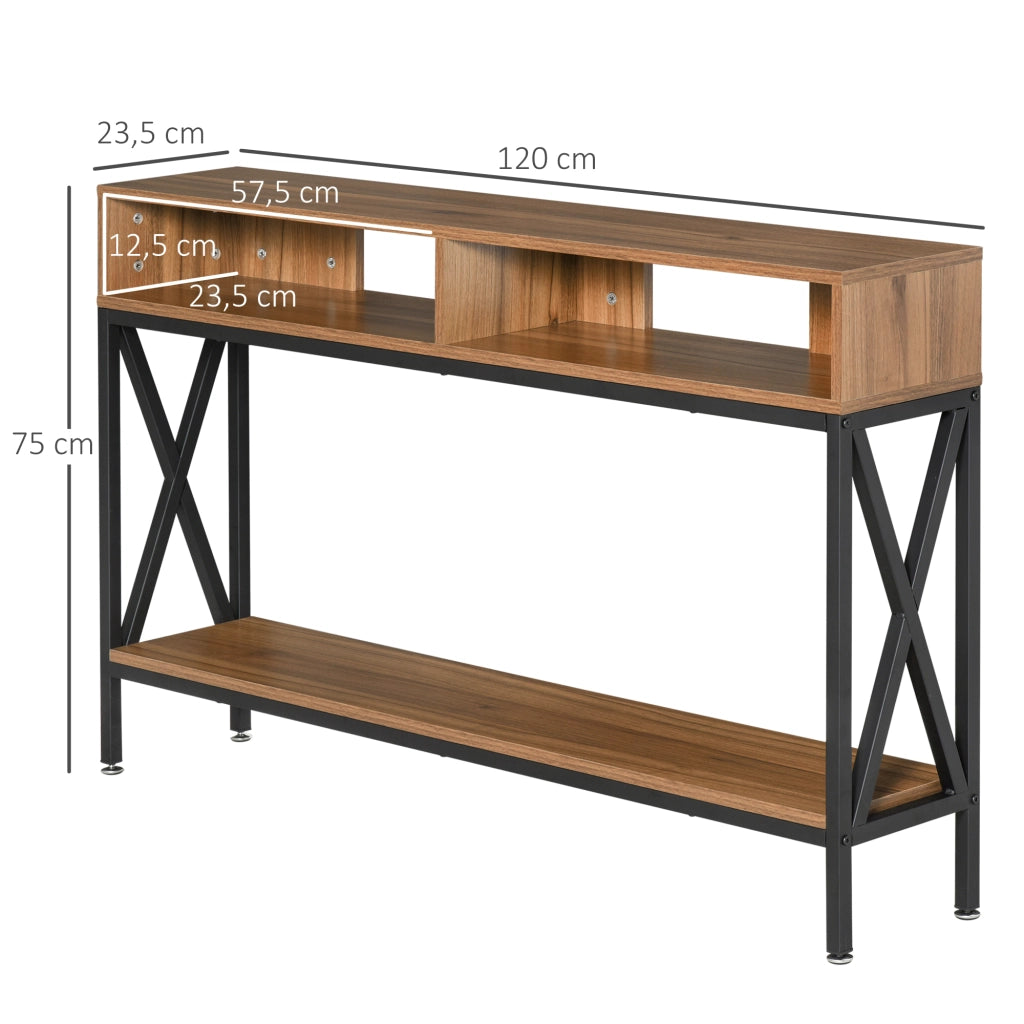 Tavolo consolle ingresso industriale con ripiani ¨C zephmum ¨C legno noce 120x23.5x75 cm