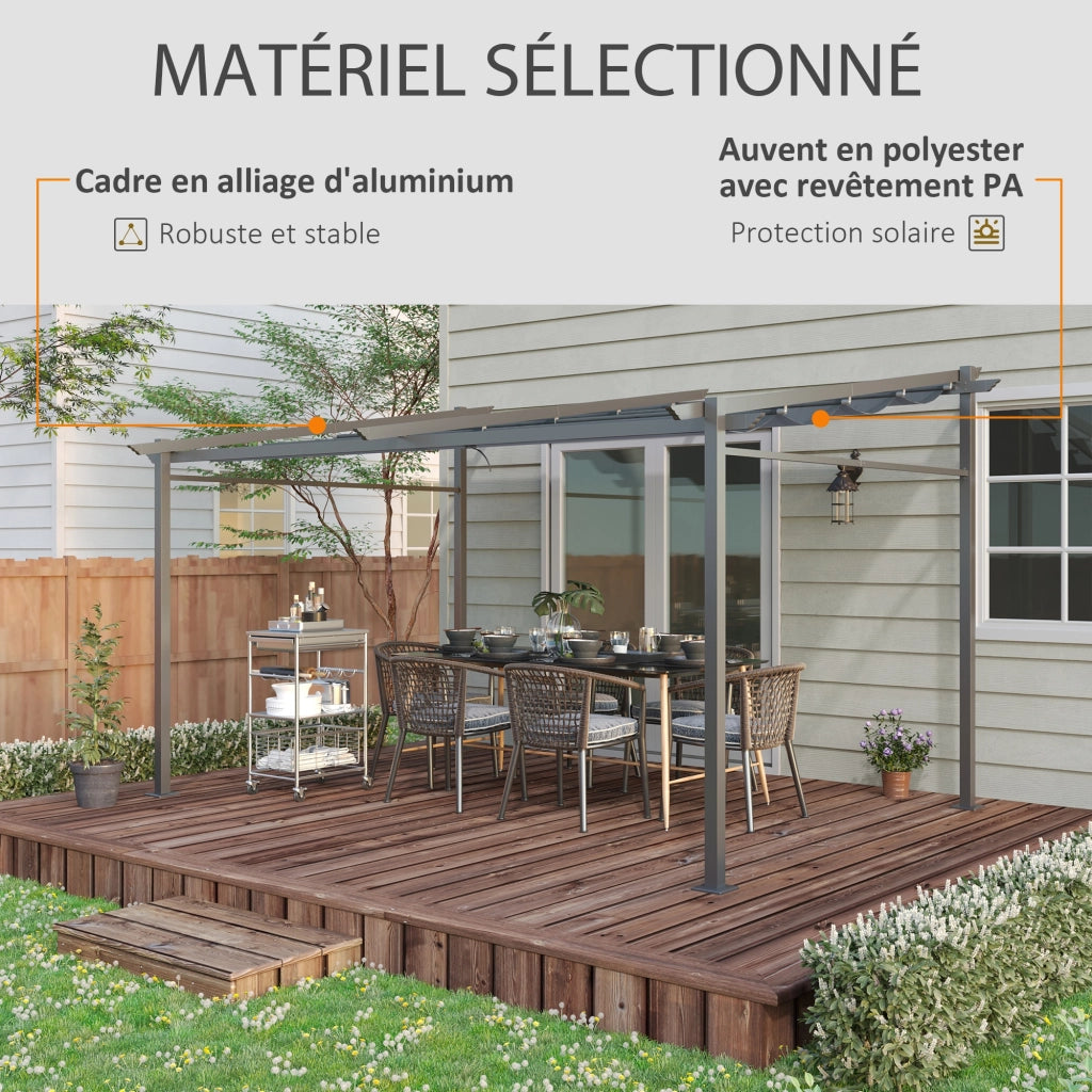 Pergola retrattile 4x3 m ¨C zephmum ¨C grigio, struttura metallo, tessuto polyester