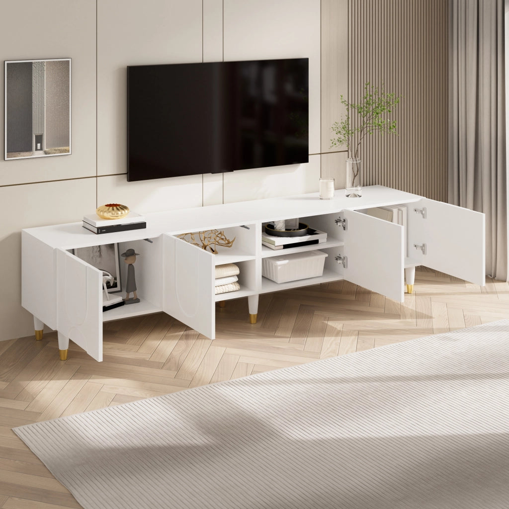 Mobile TV con 4 ante; vani aperti e passacavi - per soggiorno - 180 x 40 x 50 cm - bianco