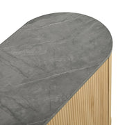 Mobile TV con 2 Ante 3D; 2 Cassetti e Vetrina Ovale in Vetro Grigio; Stile Minimalista; 172??38??45;5 cm; Naturale