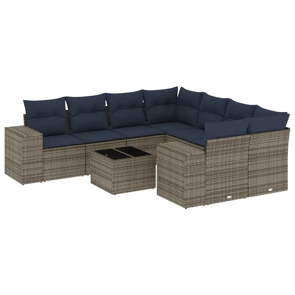 Set Divani da Giardino 9 pz con Cuscini Grigio in Polyrattan 3222360