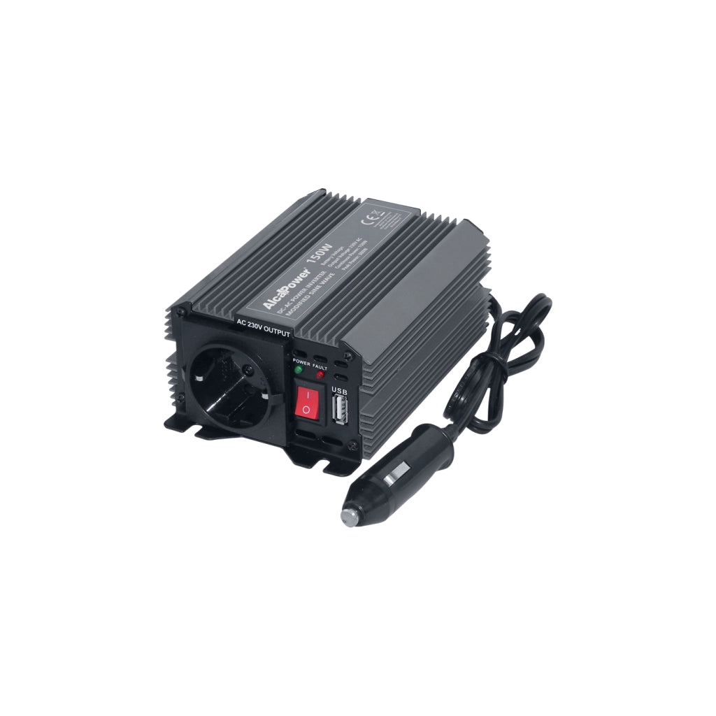 Alcapower Inverter Soft Start 150W DC/AC 24V a 230V con uscita USB integrata, protezione da sovraccarico, cortocircuito e surriscaldamento compatto