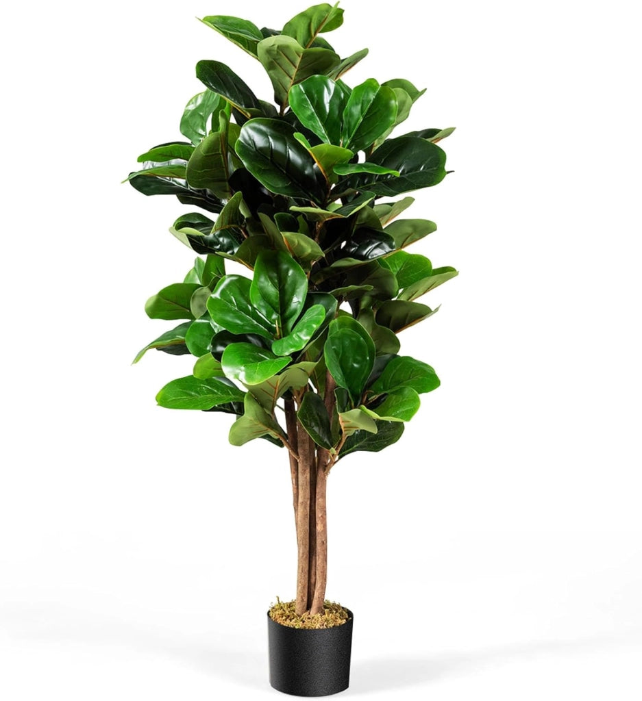 Ficus Lyrata Artificiale da 1,2 Metri, Pianta Finta con Foglie Realistiche in PEVA, Pianta Artificiale da Interno ed Esterno con Vaso in PP, Ideale per Casa e Ufficio