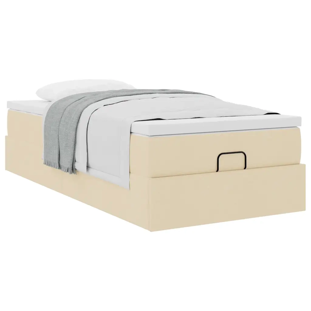Struttura Letto Pouf con Materasso Crema 90x200 cm in Tessuto