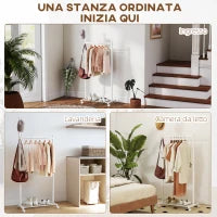 Stender Appendiabiti da Terra con Ruote, 5 Ganci e Ripiano Inferiore Porta Scarpe, Bianco