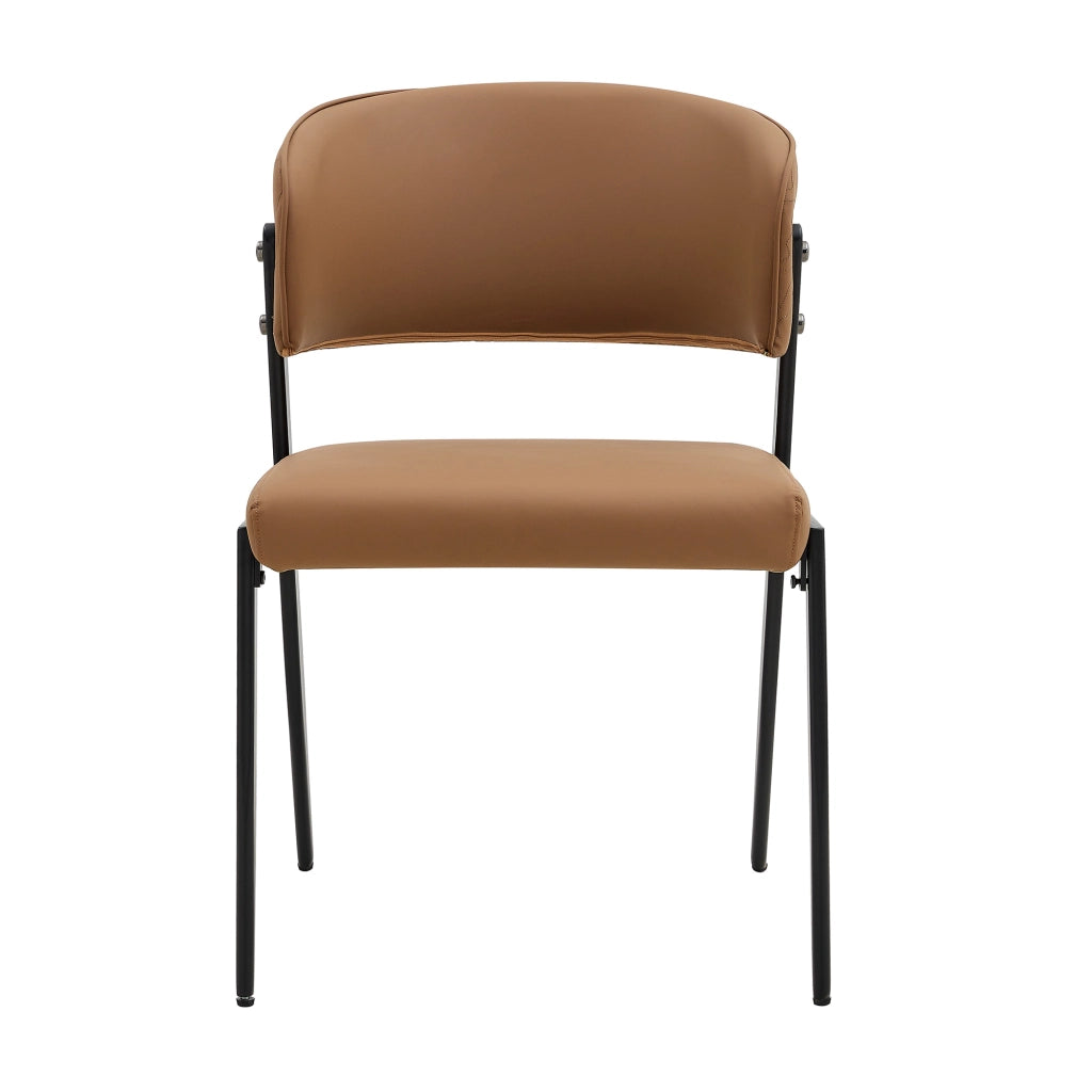 Sedia da Pranzo con Schienale Ergonomico e Gambe in Metallo Design Moderno in Pelle Sintetica Marrone