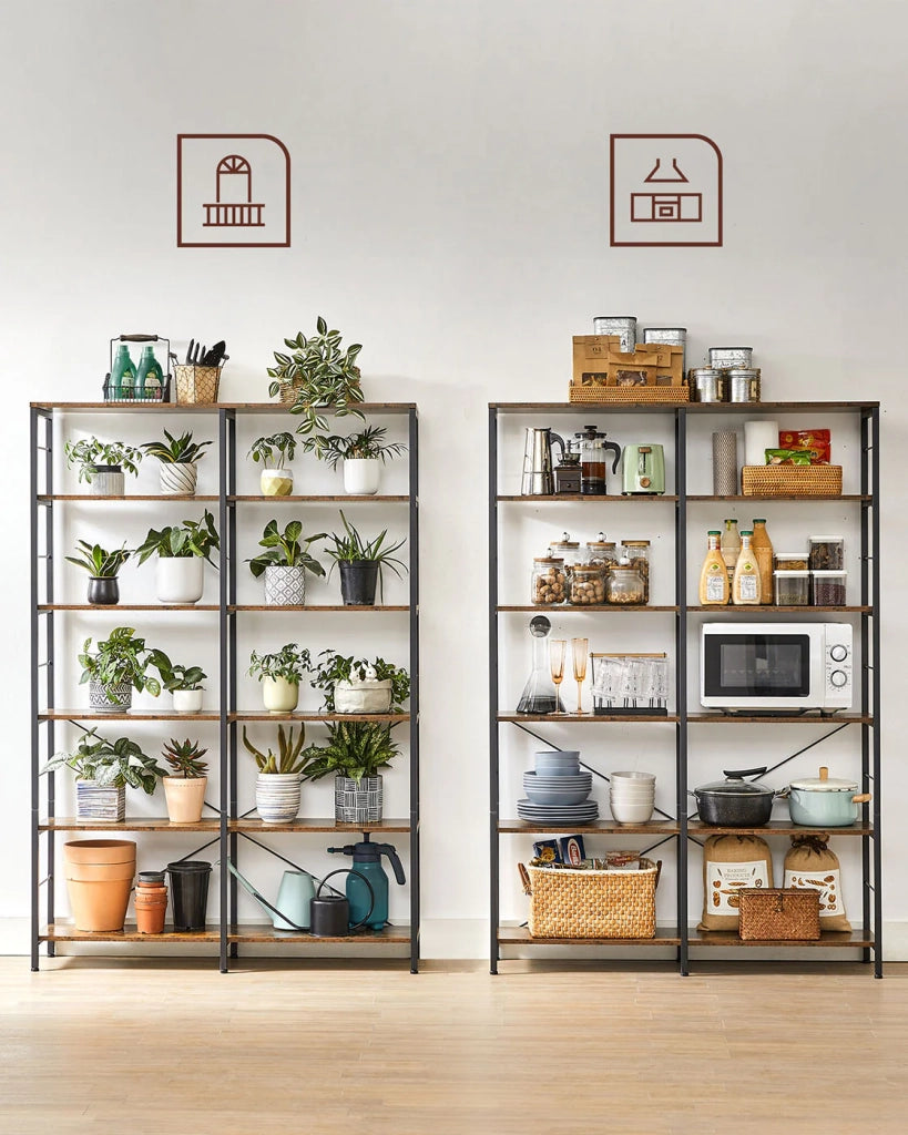 Libreria a 6 ripiani 30 x 120 x 1725 cm stile industriale per soggiorno ufficio balcone cucina marrone 12_0004184