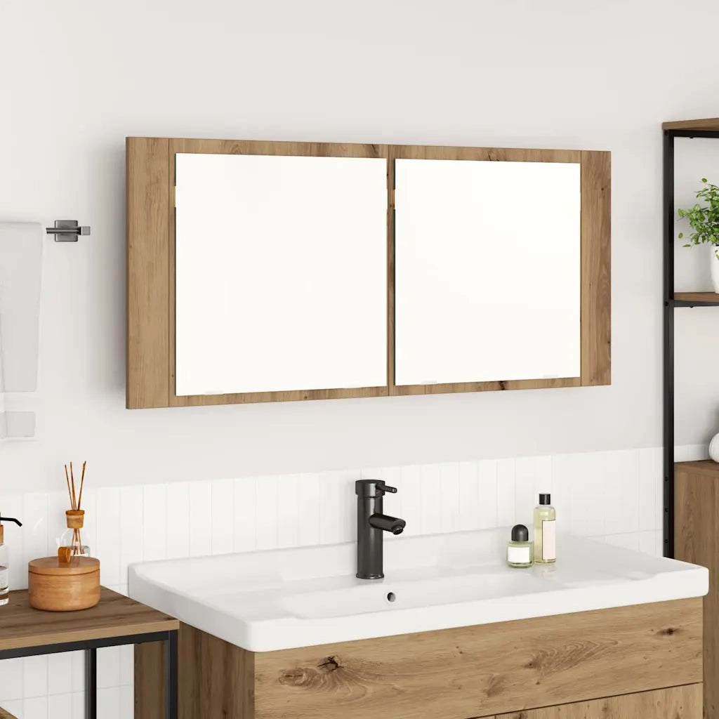 Mobile da Bagno | Armadio Specchio LED Rovere artigianale 100 x 12 x 45 cm