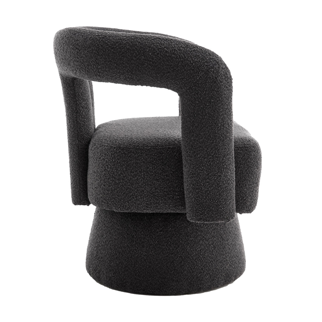 Poltrona Girevole 360° con Seduta Ampia Imbottita; Braccioli Arrotondati; Base in Metallo; in Bouclé Grigio Scuro
