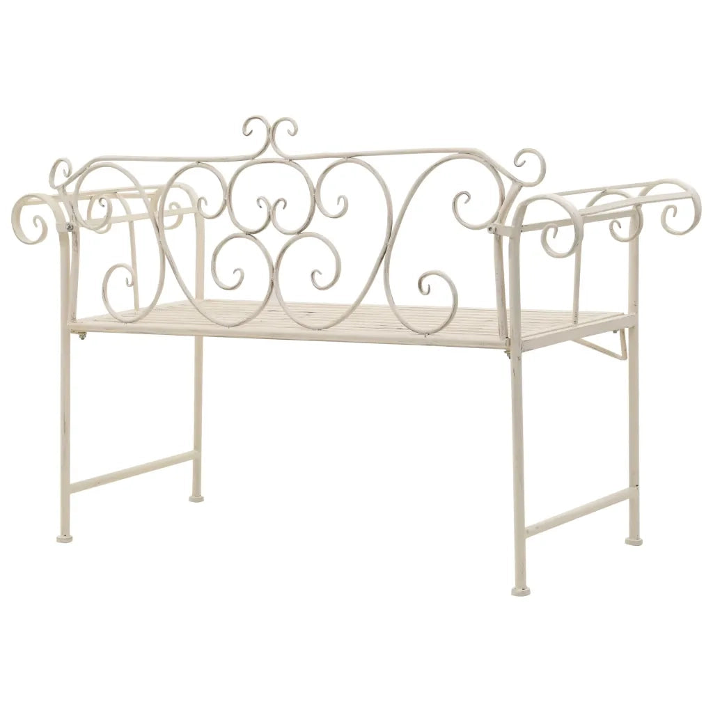 Panchina da Giardino 132 cm in Metallo Bianco Anticato