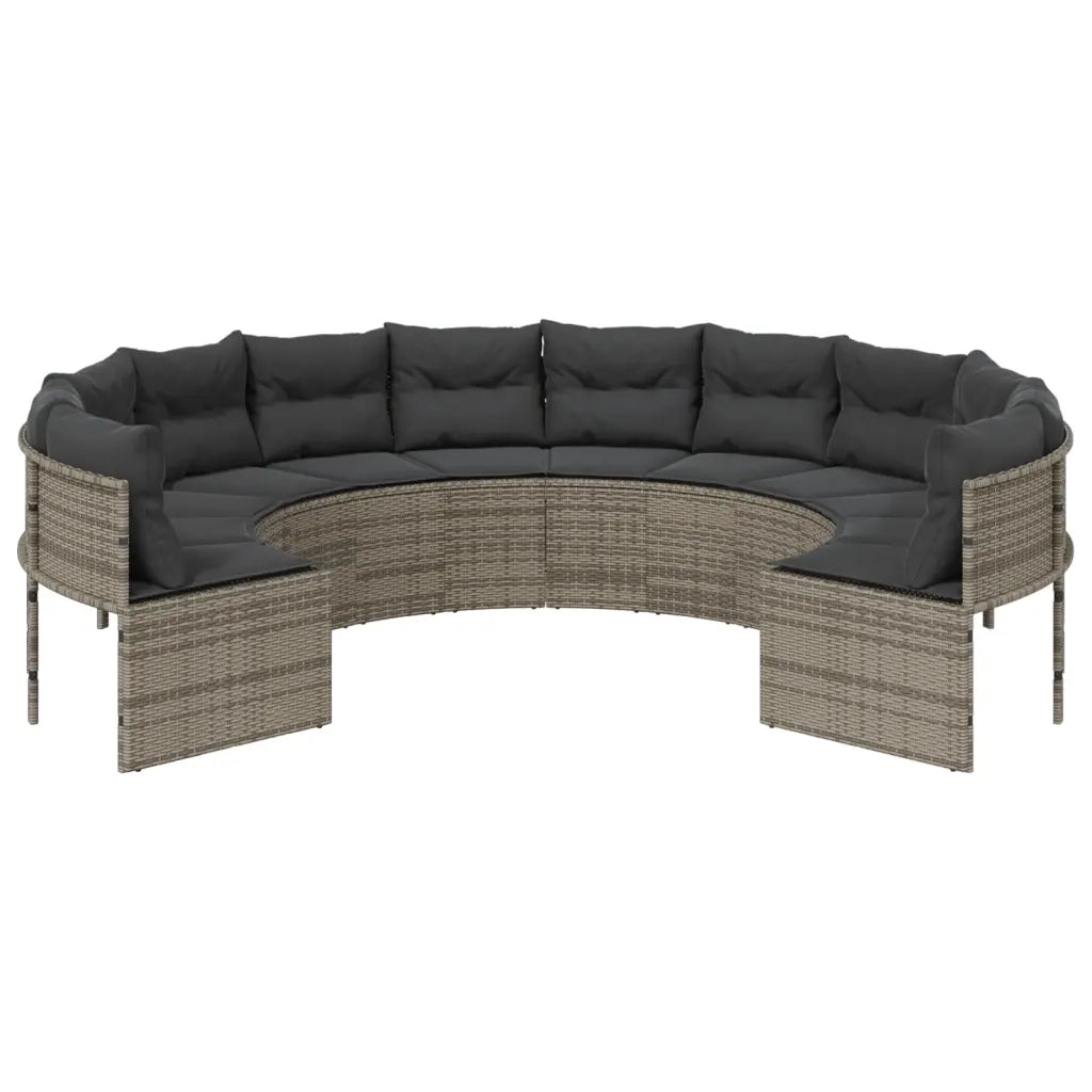 Divano da Giardino con Cuscini Circolare Grigio in Polyrattan