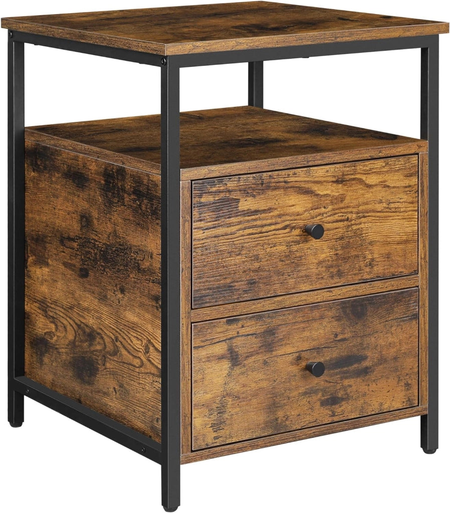 Comodino rustico marrone Valora con cassetti in stile loft