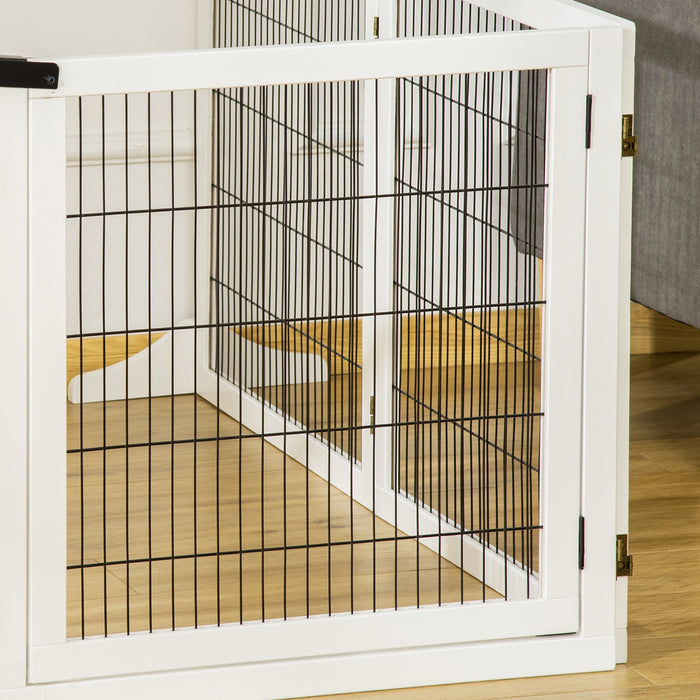 Cancelletto di Sicurezza per Cani di Piccola/Media Taglia 432x36x70 cm 6 Pannelli Pieghevoli in Legno e Acciaio Bianco