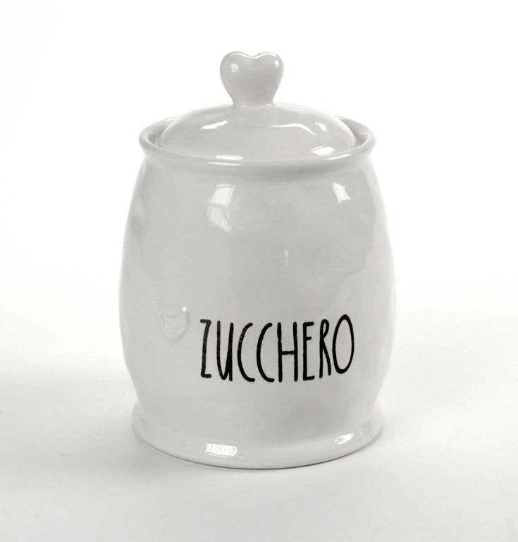 Barattolo Contenitore da Cucina in Ceramica Bianca Cuore Zucchero 17 cm