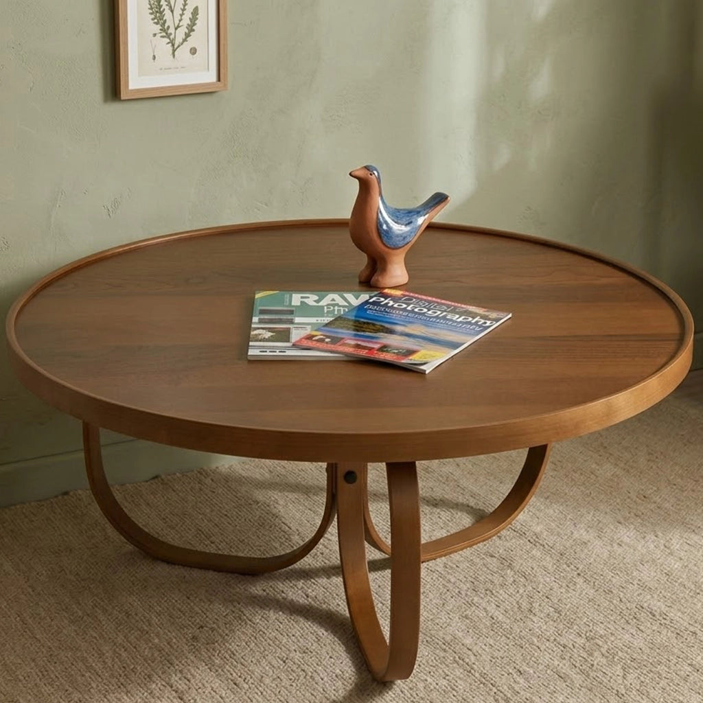 Chiavenna, Tavolino da Salotto Forma Rotondo, 100x100x46h cm Marrone Noce