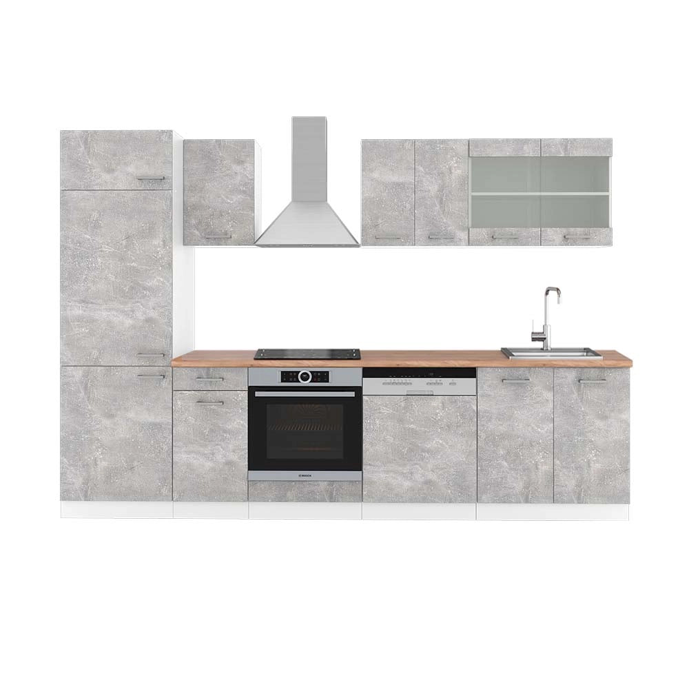 Vicco Cucina componibile Cemento/Bianco 300 cm , PL Rovere