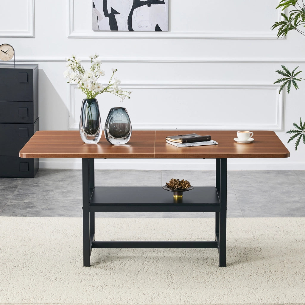 Tavolo da pranzo 4-6 posti con ripiano - per cucina - 160×90×76 cm - noce e nero