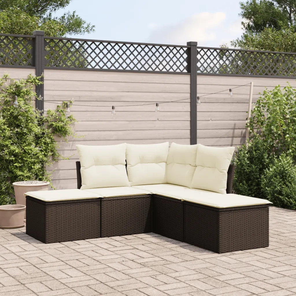 Set Divano da Giardino 5 pz | Set Salotto da Giardino con Cuscini Marrone in Polyrattan