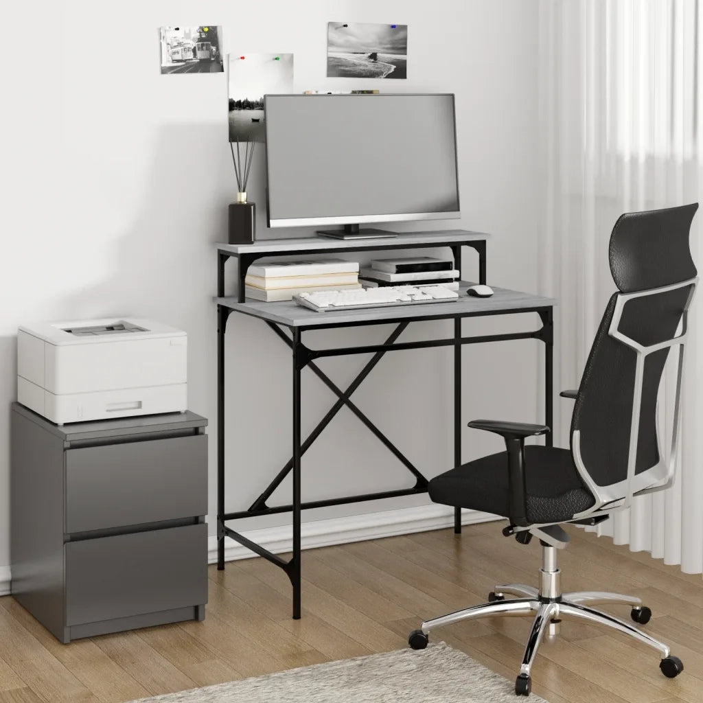 Scrivania | Tavolo da Ufficio Grigio Sonoma 80x50x90 cm Legno Multistrato e Ferro