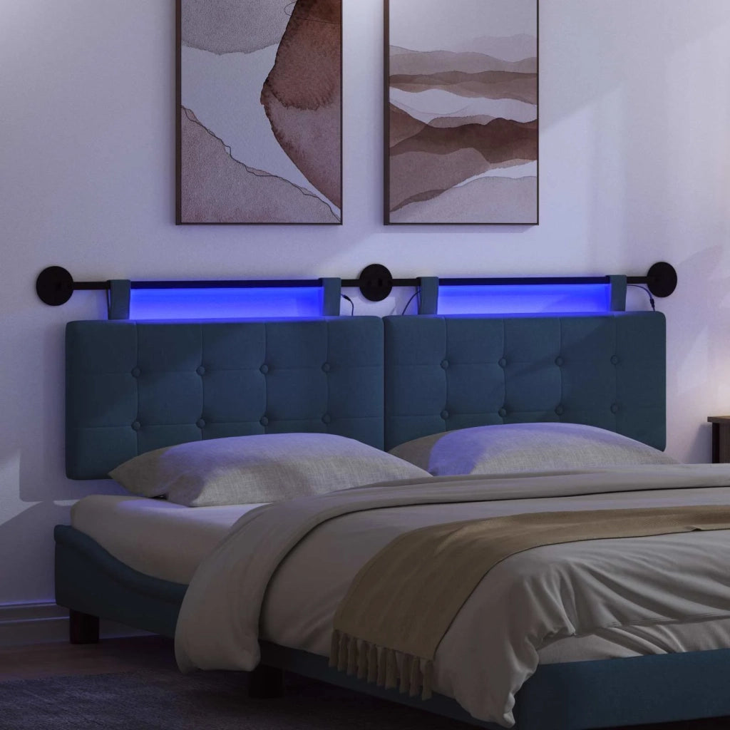 Testiera sospesa Con luce LED Blu Tessuto