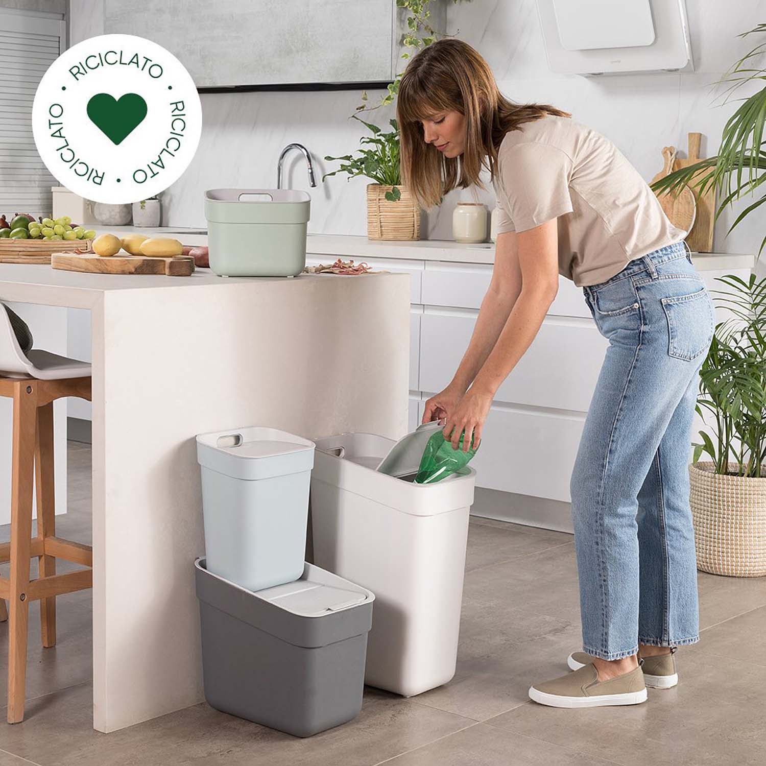 PATTUMIERA CURVER READY VERDE / GRIGIO LT. 30 CON FERMA BUSTA