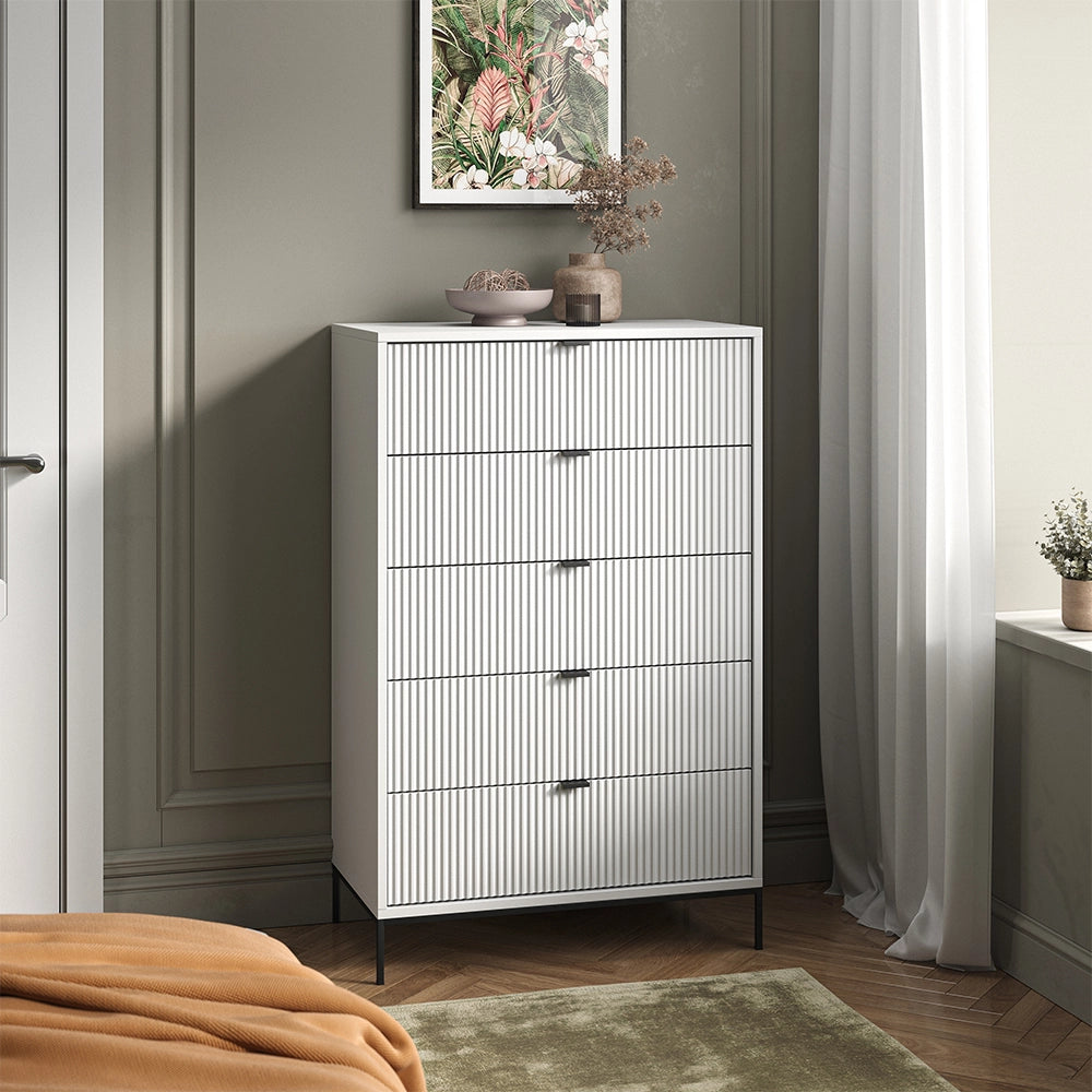 Vicco Cassettiera Bianco 42 x 120 cm con 5 cassetti