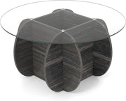 GIANETX Tavolino rotondo da caffè con piano in vetro temperato, telaio in legno incrociato, vano nascosto, mobile moderno per soggiorno, ufficio, 89 x 89 x 46 cm