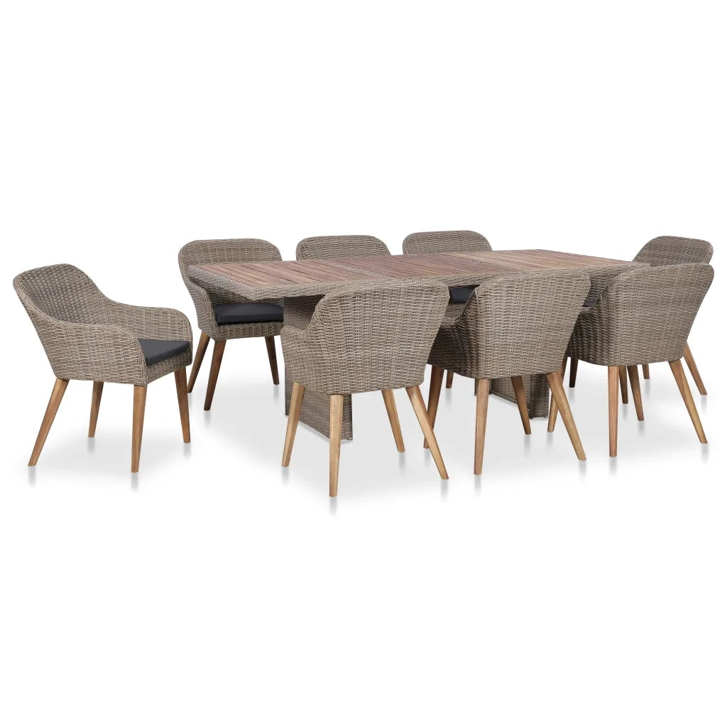 Set da Pranzo da Giardino 9 pz con Cuscini in Polyrattan cod mxl 40764