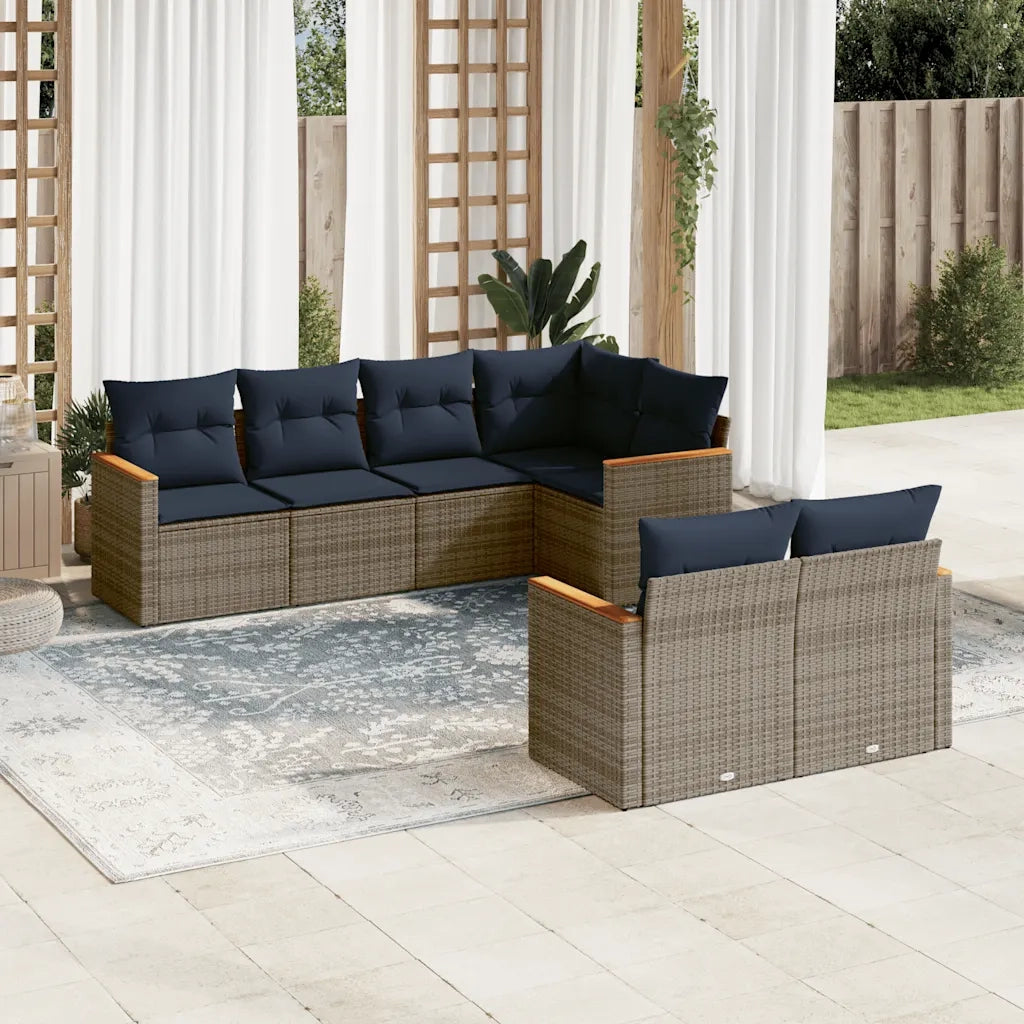 Set Divani da Giardino 7 pz con Cuscini Grigio in Polyrattan 3226145
