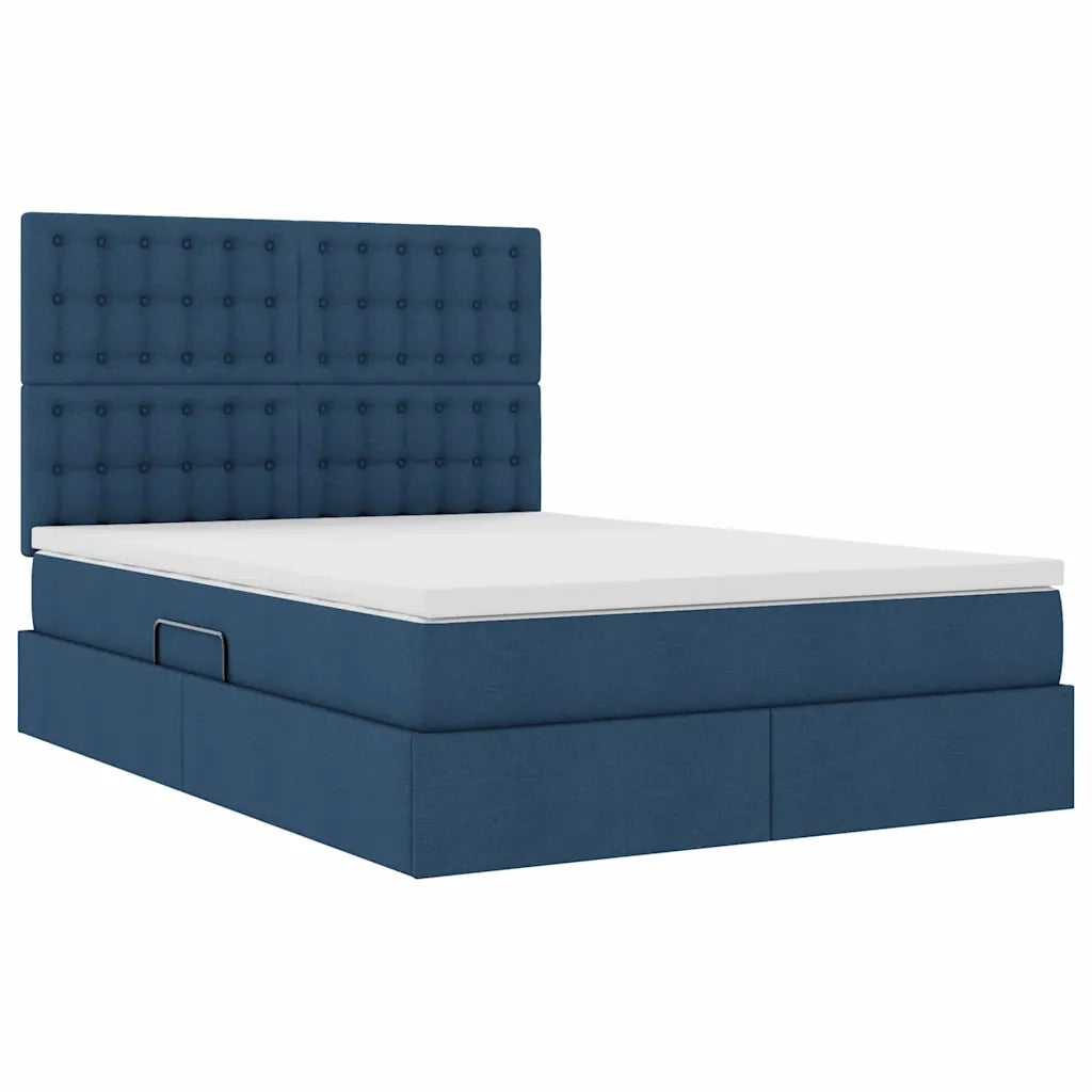 Letto con contenitore LED e materasso Blu 140 x 190 cm Tessuto
