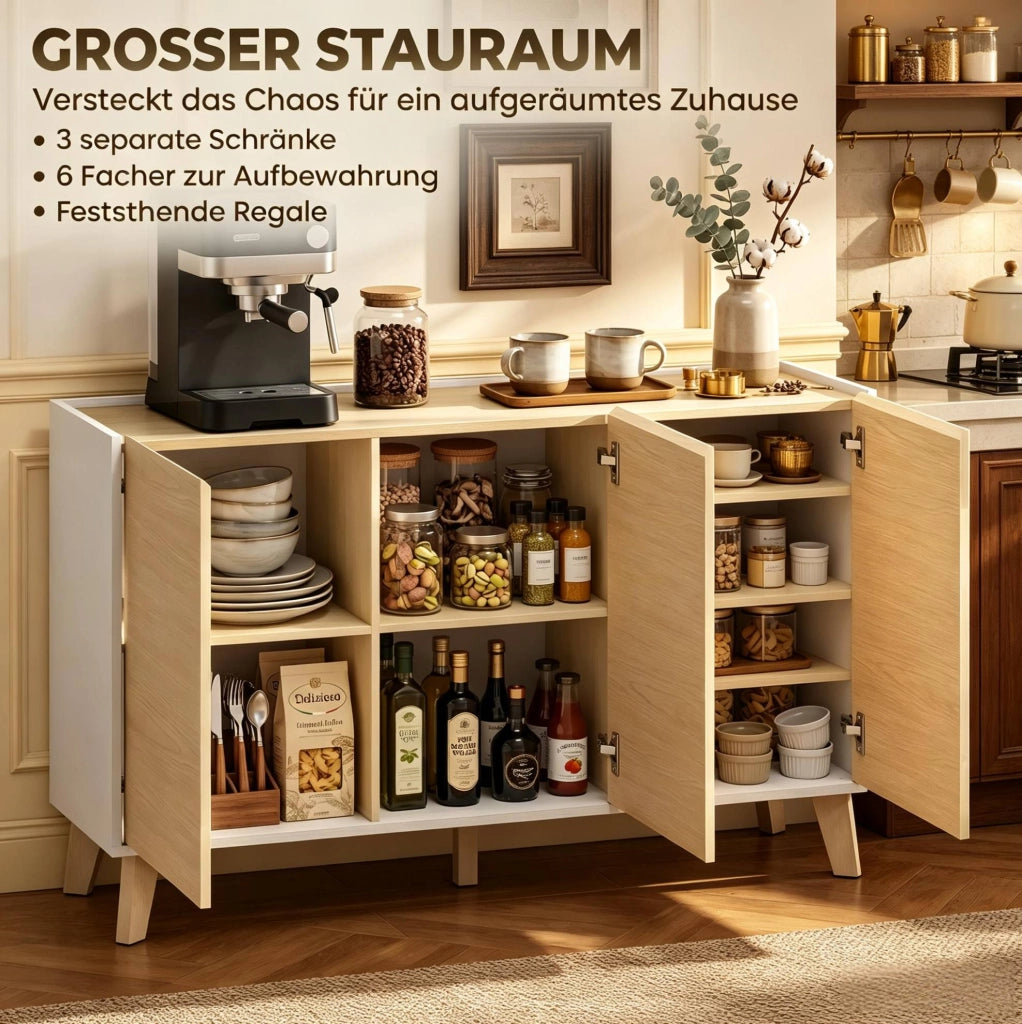 Mobile buffet nordico 120 cm bianco e legno naturale