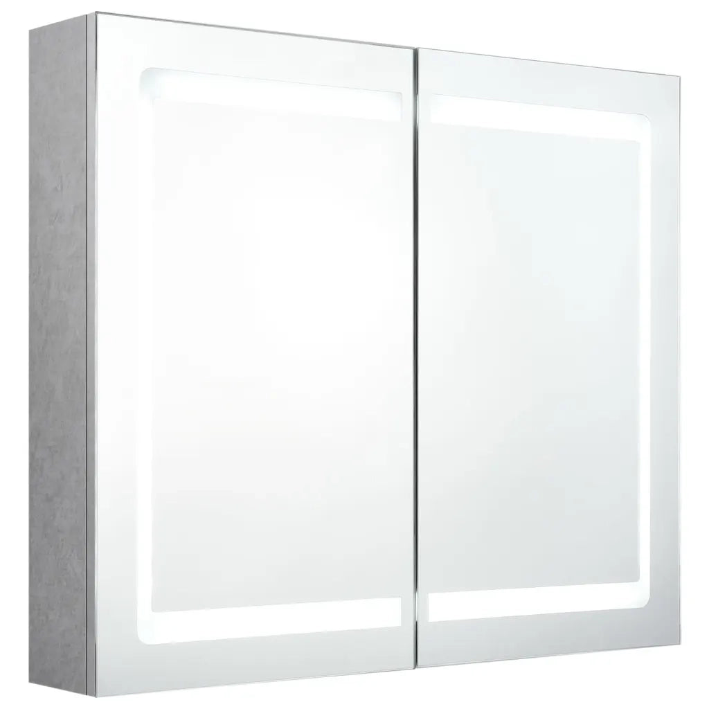 Armadietto Bagno con Specchio e LED-Mobile bagno con specchio Grigio Cemento 80x12x68 cm