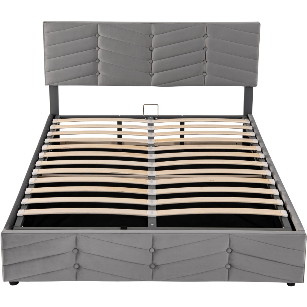 Letti contenitori 140x200 cm; contenitore idraulico; velluto; grigio (Senza materasso)