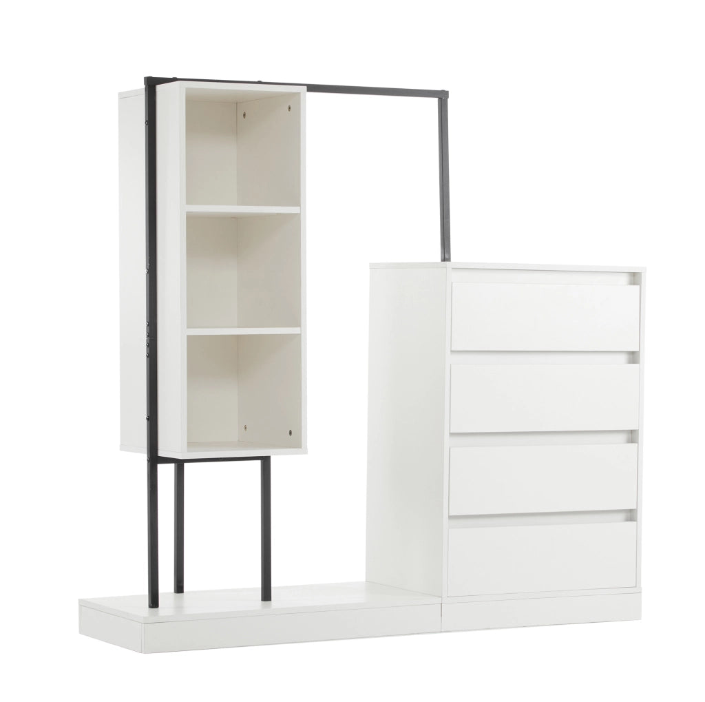 Mobile contenitore con 4 cassetti e appendiabiti; 100 x 40 x 135 cm; bianco e nero