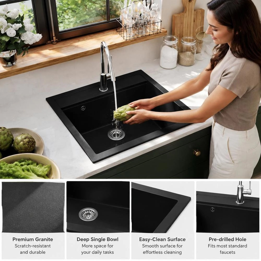 Granite Sink, Single Bowl, Black