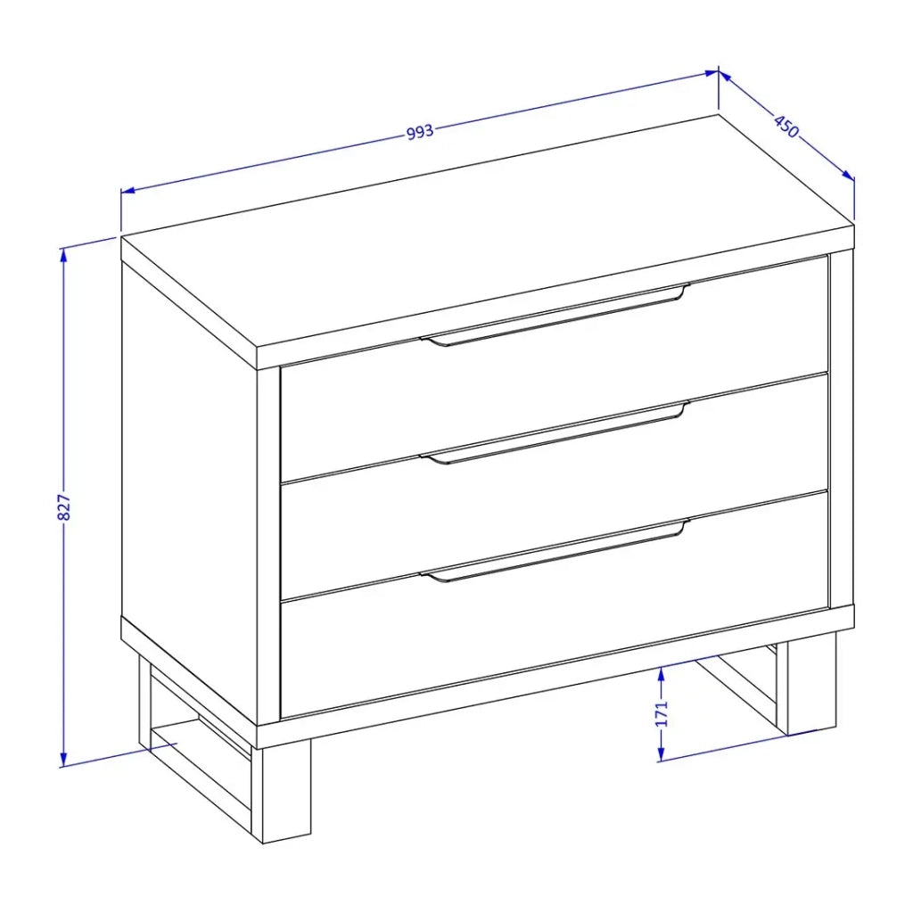 Cassettiera MILOS – 3 cassetti stile industriale rovere grezzo e nero