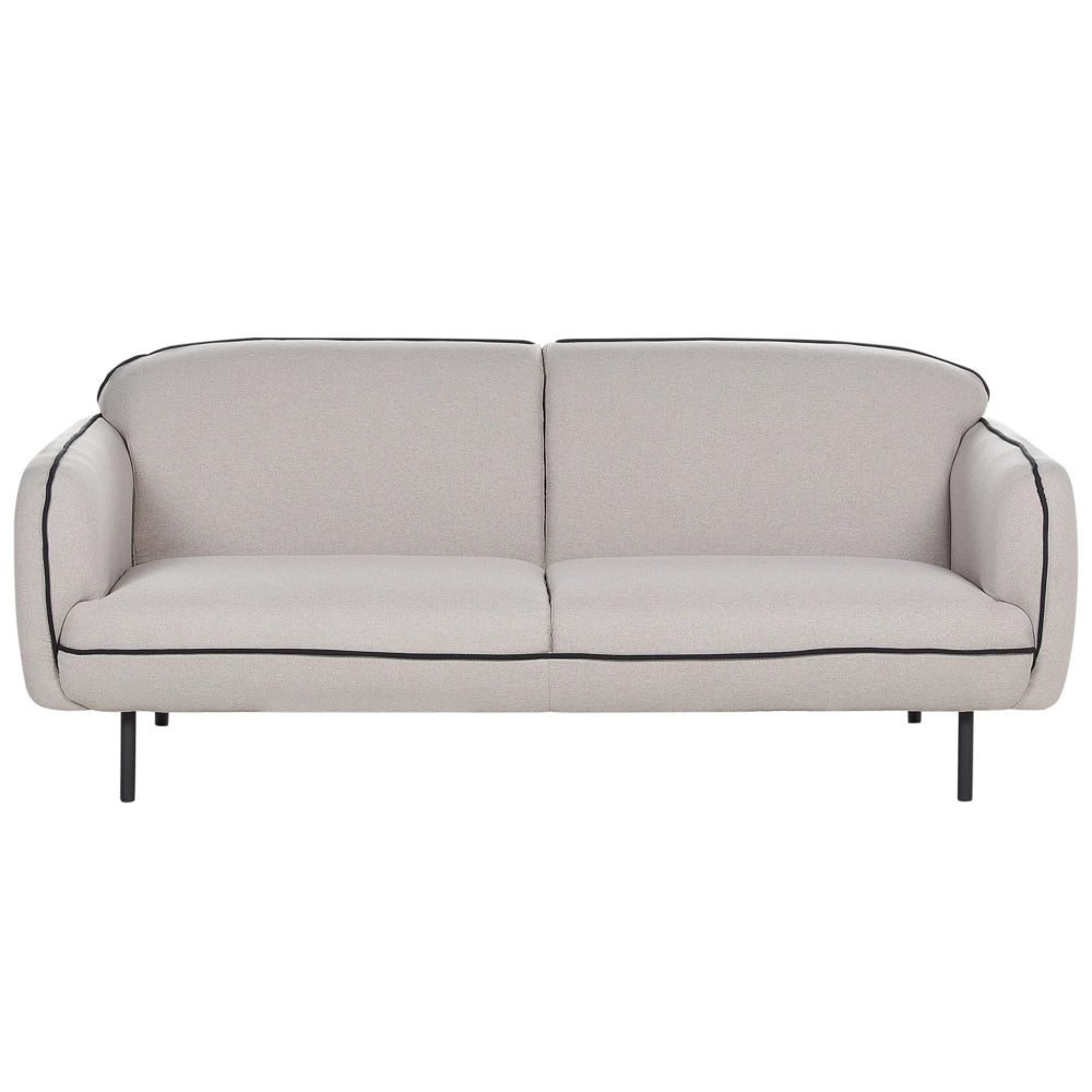 Divano a 3 posti Tessuto boucle bianco Morbido Nubby Gambe in metallo Bordi decorativi neri Stile retro Glam Art Decor