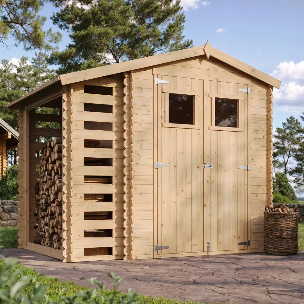 Casetta da Giardino in Legno con Legnaia da Esterno - 3,53 m2 + 0,97 m2 - TIMBELA M386