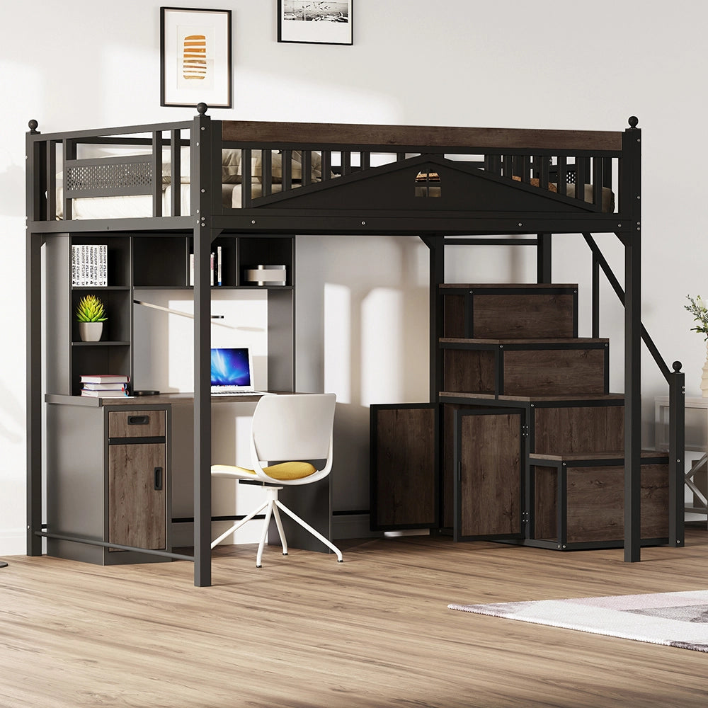 Letto a castello in metallo - Xylo - 140x200cm, barriera di sicurezza, scala reversibile, nero