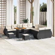 Set Divano da Giardino 13 Pezzi con Cuscini Nero Rattan Polimerico Acacia