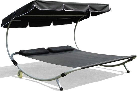 Zona Solare per Esterno - Divano Sole - Divano per Giardino - Divano con Tettoia Solare - Divano Lounge - Divano per Due Persone - Divano per Giardino - Nero
