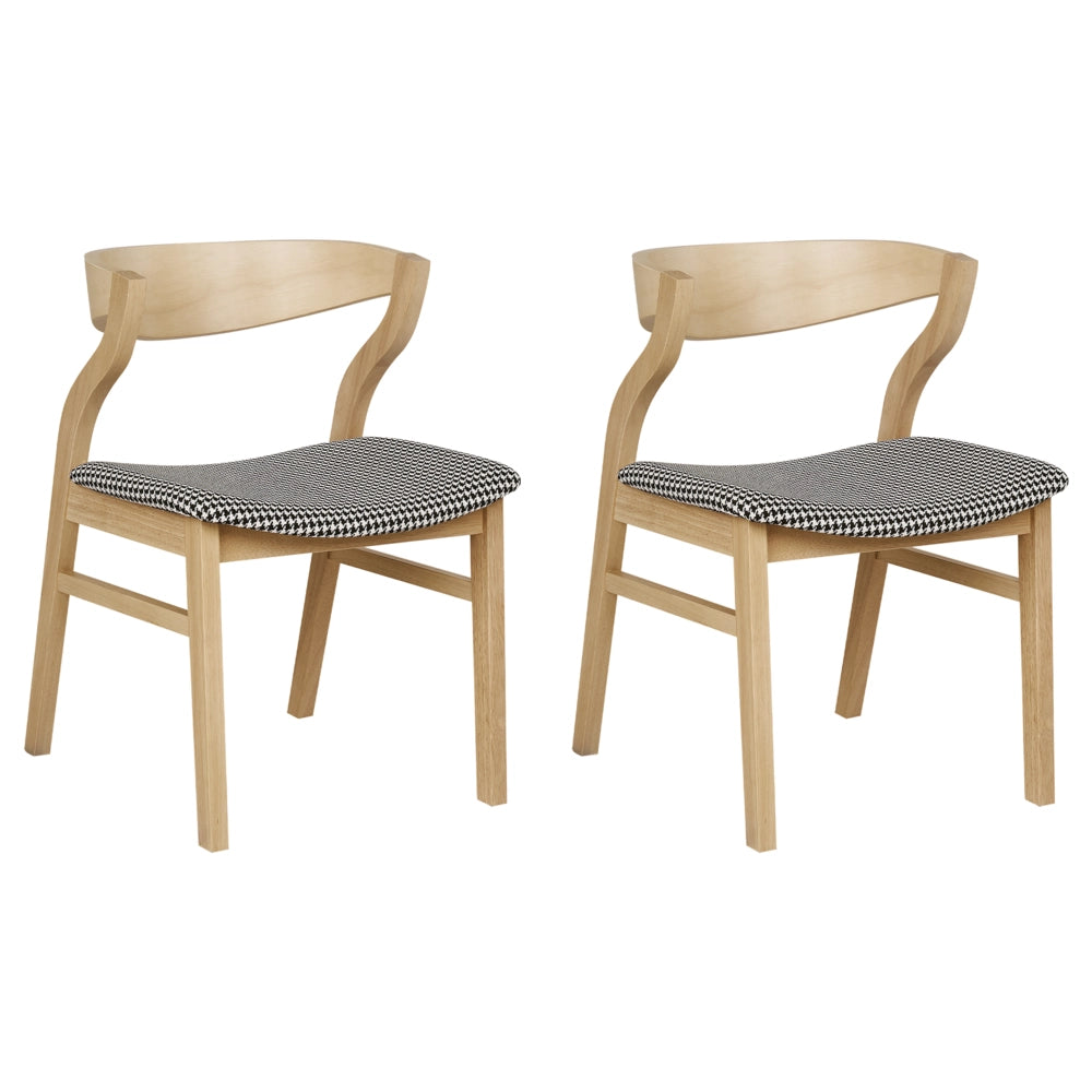 Set di 2 sedie da pranzo in legno chiaro compensato bianco e nero tessuto poliestere pied de poule gambe in legno di gomma stile retrò tradizionale