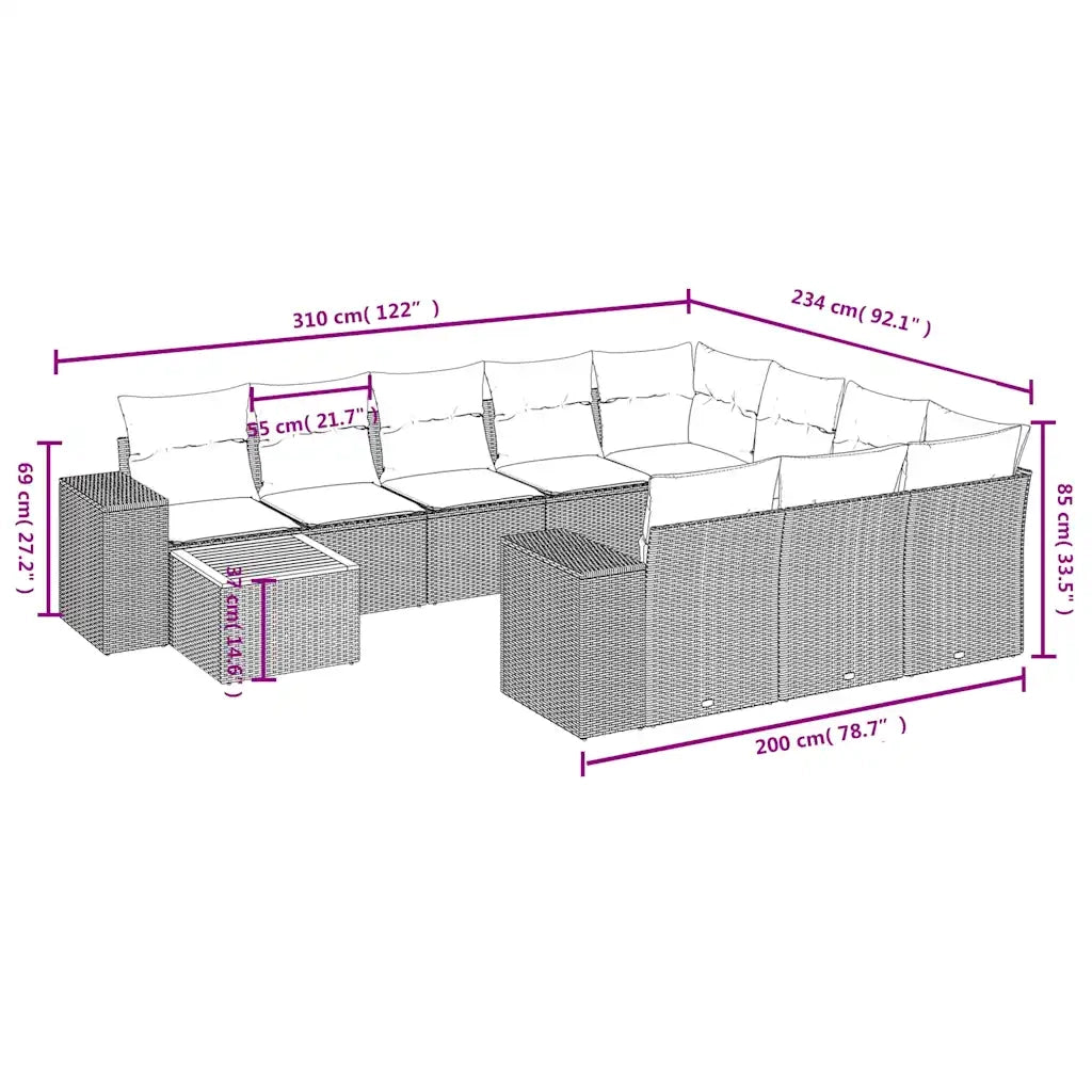 Set Divani da Giardino 11 pz con Cuscini Grigio in Polyrattan 3225634