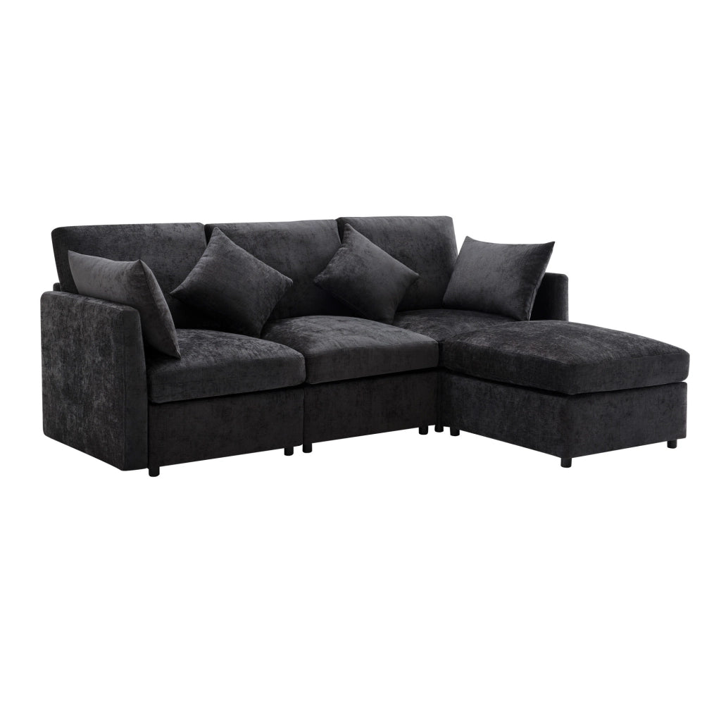 Divano modulare ULEVR 216x161x81 cm configurabile a L o 3 posti, con pouf mobile e 4 cuscini, grigio