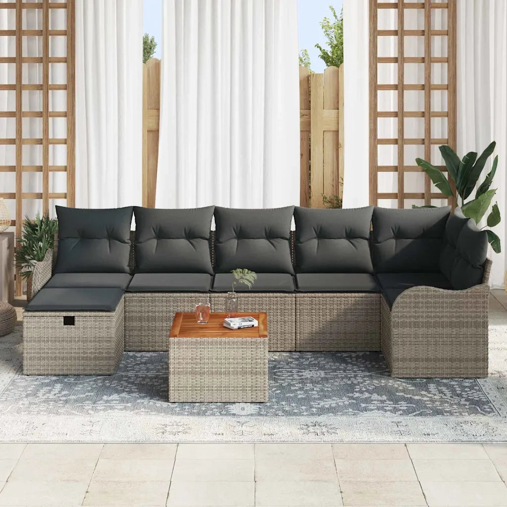 Set Divano da Giardino con cuscino 8 pcs Grigio Poly Rattan
