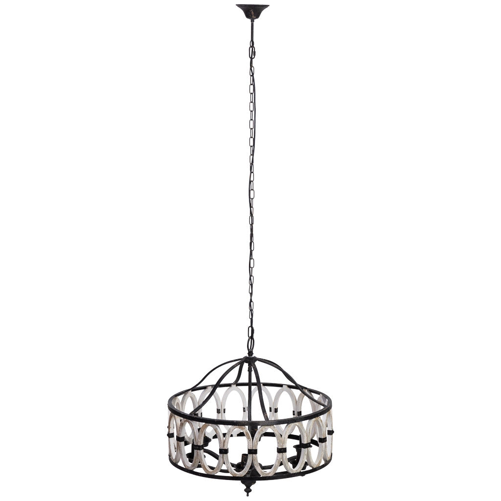 Lampada da soffitto rotonda in legno e metallo nero D63x63x63h cm