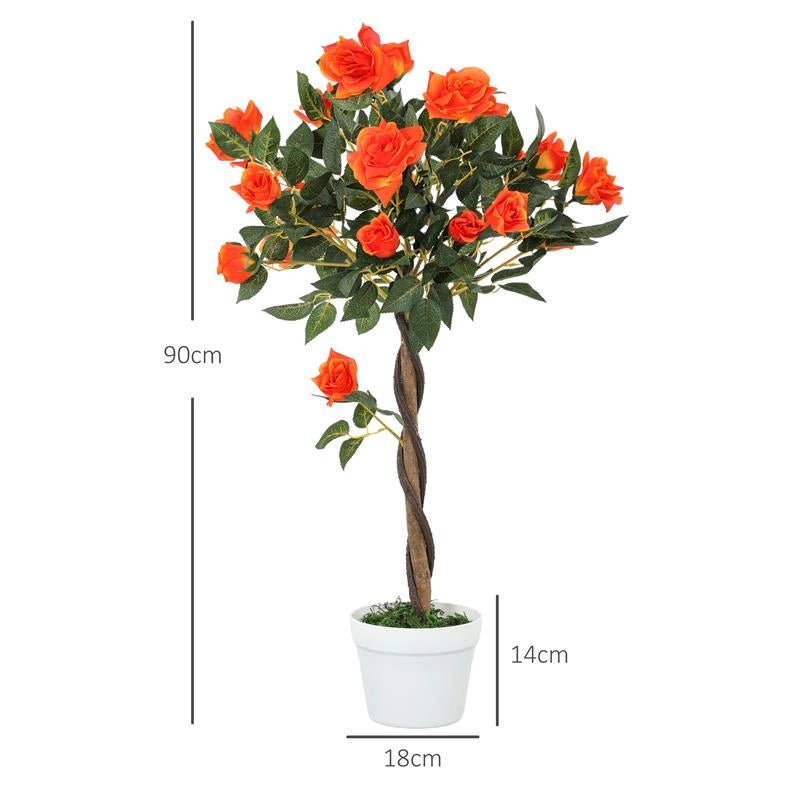 PIANTA FINTA DI CAMELIA DA 21 FIORI CON VASO RIEMPITO IN CEMENTO E MUSCHIO, Ï18X90 CM, ARANCIONE