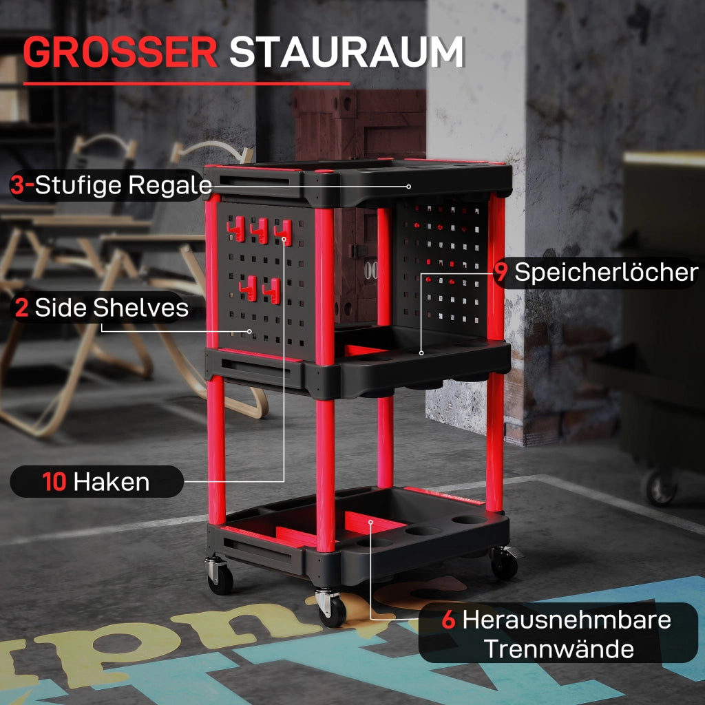 Carrello per attrezzi con scaffali ¨C zephmum ¨C Rosso