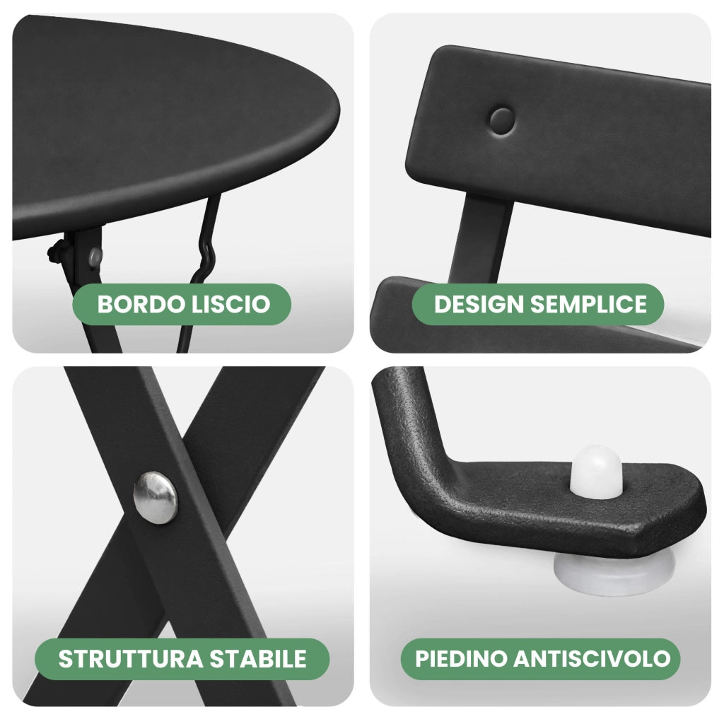 Set di mobili da balcone ORION Tavolo rotondo e 2 sedie in elegante nero